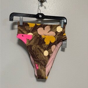 Aerie High Cut Cheek Bikini Brown Flower NWT Size Small